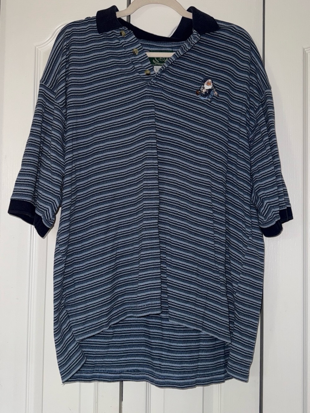 Disney Men's Navy and Light Blue Striped Polo